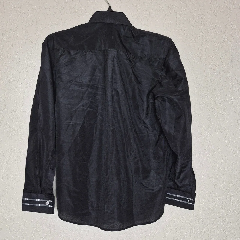 Alberto Danelli Boys Black Dress Shirt Set with Tie & Pocket Square Size L 14-16